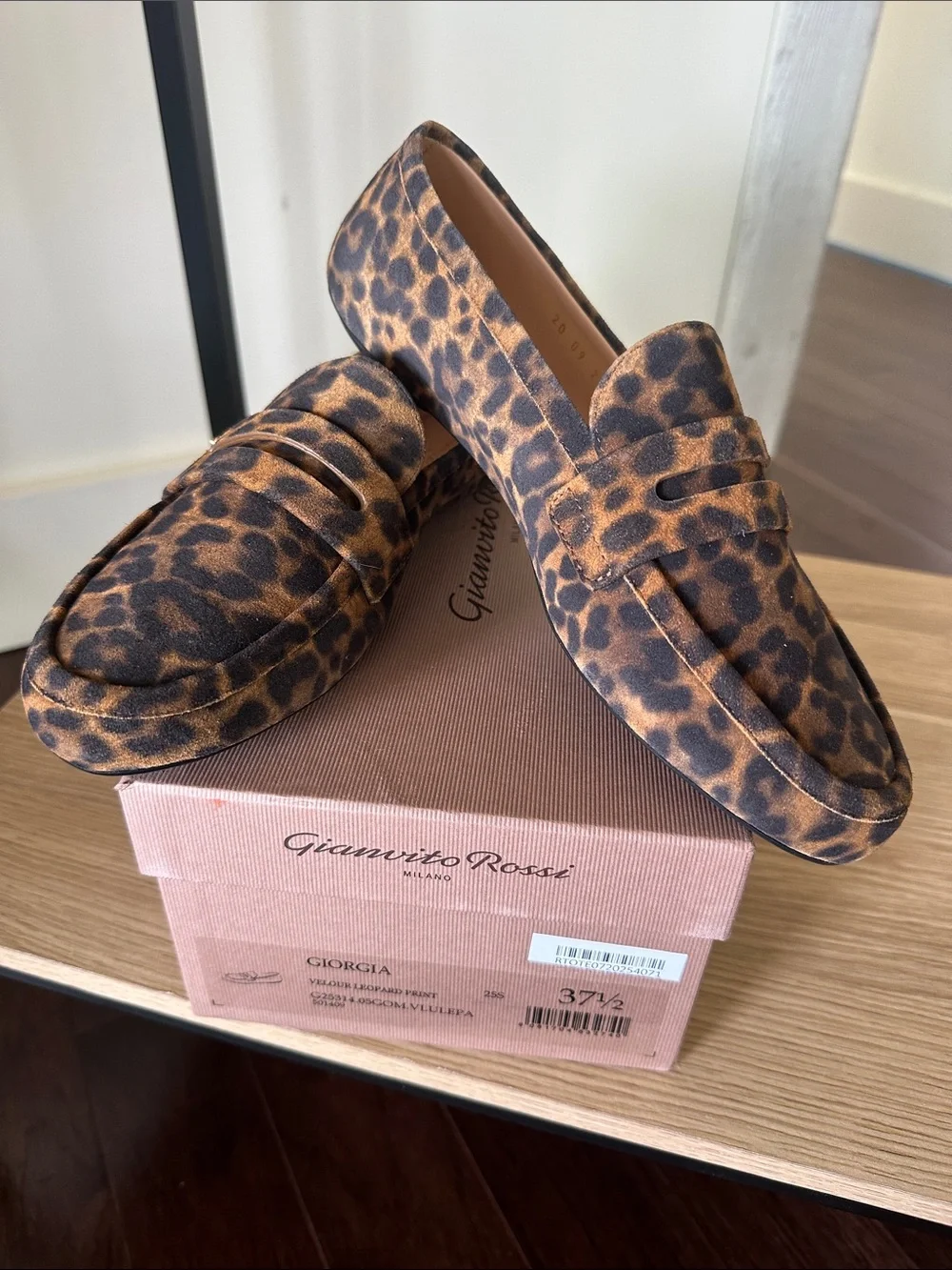 GIANVITO ROSSI Giorgia leopard-print velour loafers Size 37.5 NEW in box